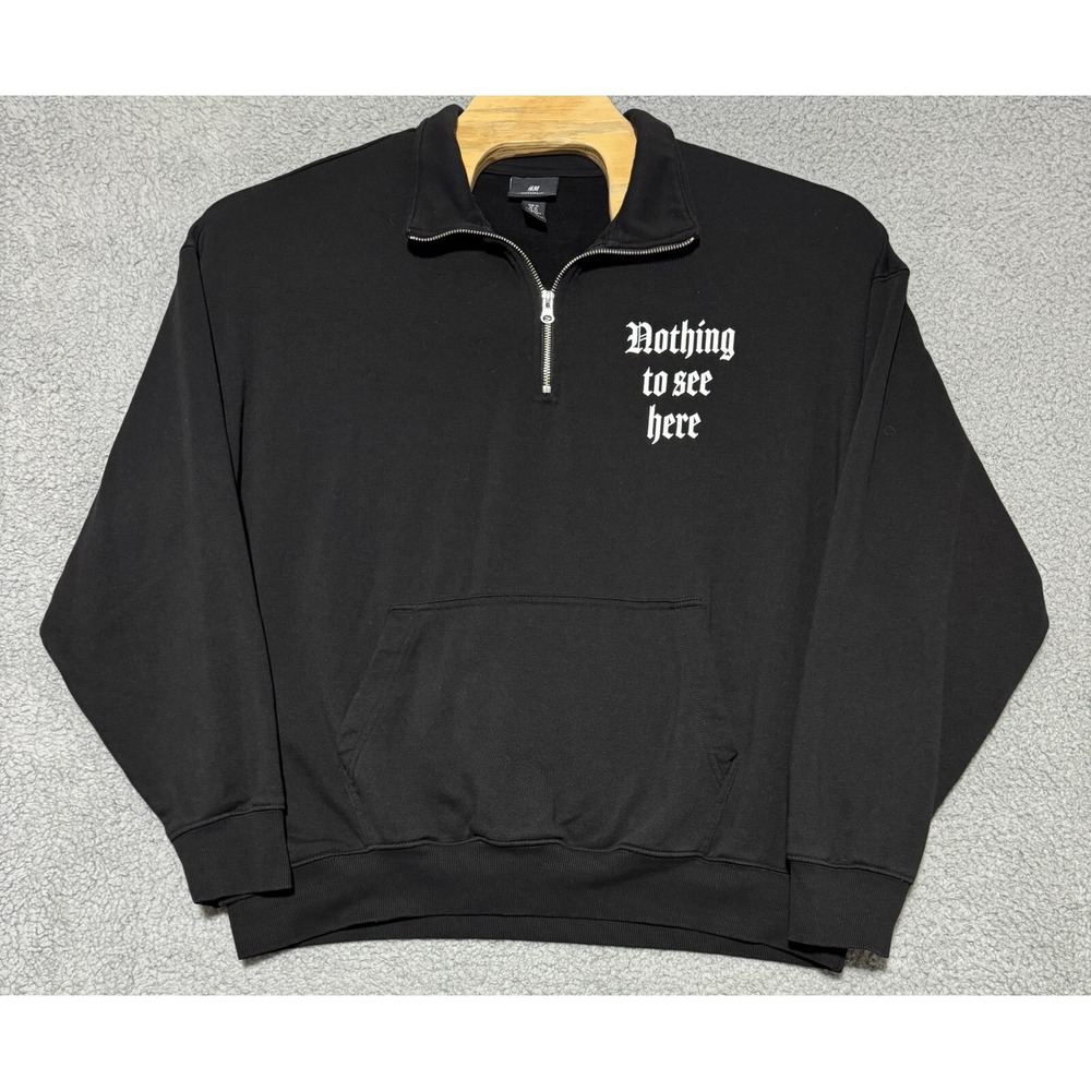 H&M Oversized Fit Nothing To See Here Graphic Printed 1/4 Zip Pullover SIZE XL